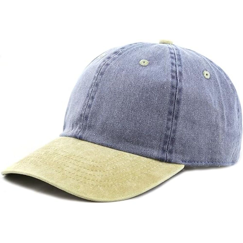 Unisex Navy & Khaki 100% Cotton Pigment Adjustable Size Baseball Six Panel Cap